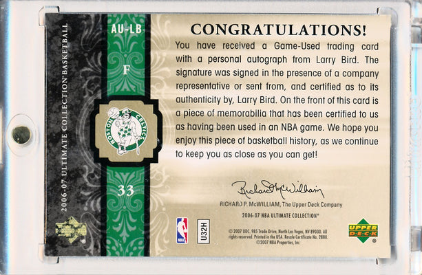 Upper Deck 2006-07 Ultimate Collection  Ultimate Jersey Autographs #AU-LB Larry Bird  68/75