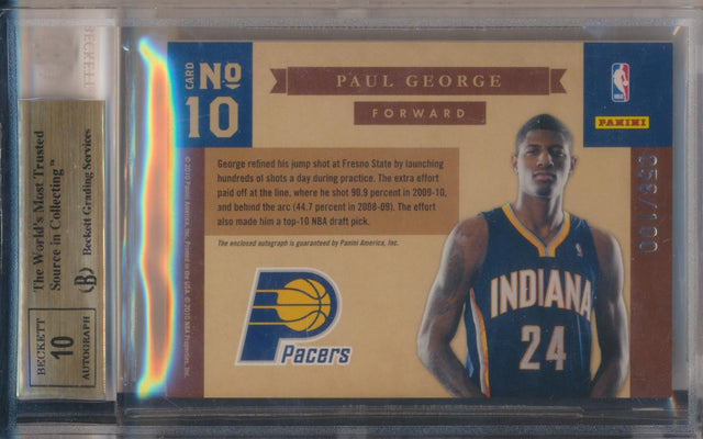 Panini 2010-2011 Timeless Treasures Draft Lottery Patches #10 Paul George 58/100 / BGS Grade 9.5 / Auto Grade 10