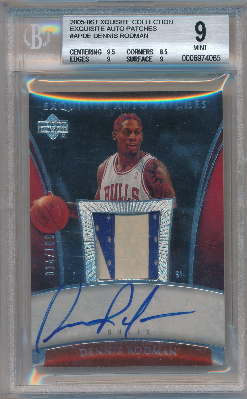 Upper Deck 2005-2006 Exquisite Collection Exquisite Auto Patches #AP-DE Dennis Rodman 14/100 / BGS Grade 9 / Auto Grade 10