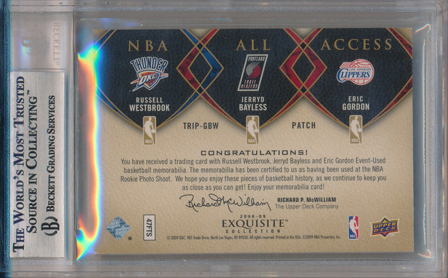 Upper Deck 2008-09 Exquisite Collection NBA Alll-Access Triple Logoman #TRIP-GBW Russell Westbrook/Jerryd Bayless/Eric Gordon 1/1 / BGS Grade 8.5