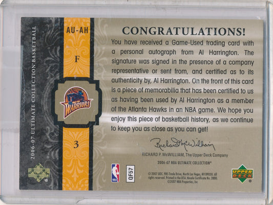 Upper Deck 2006-07 Ultimate Collection  Ultimate Jersey Autographs #AU-AH Al Harrington 06/75