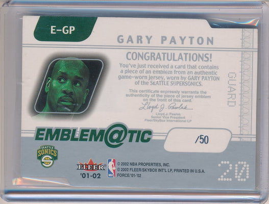 Fleer 2001-2002 Force Emblematic Patch #E-GP Gary Payton