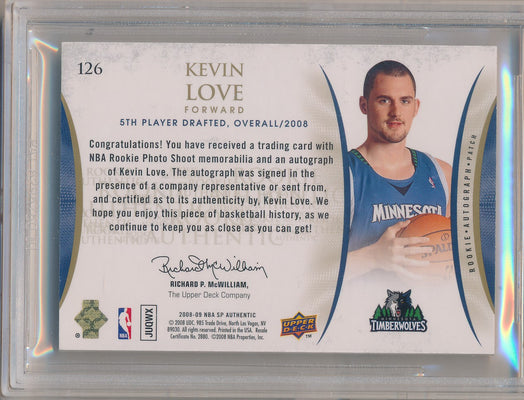 Upper Deck 2008-09 SP Authentic  Rookie Authentic Jersey Auto #126 Kevin Love 95/299 / BGS Grade 9.5 / Auto Grade 10