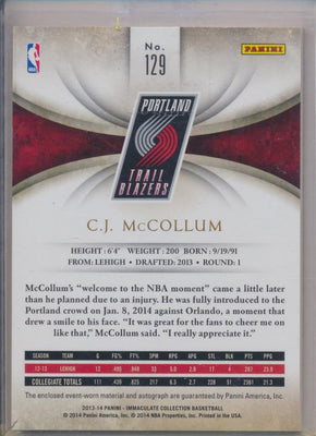 Panini 2013-2014 Immaculate RPA #129 C.J. McCollum 47/99