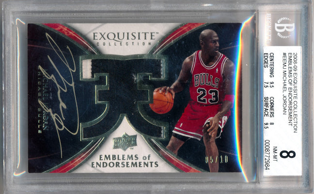 Upper Deck 2008-2009 Exquisite Collection Emblems Of Endorsement #EEMJ Michael Jordan 5/10 / BGS Grade 8 / Auto Grade 10