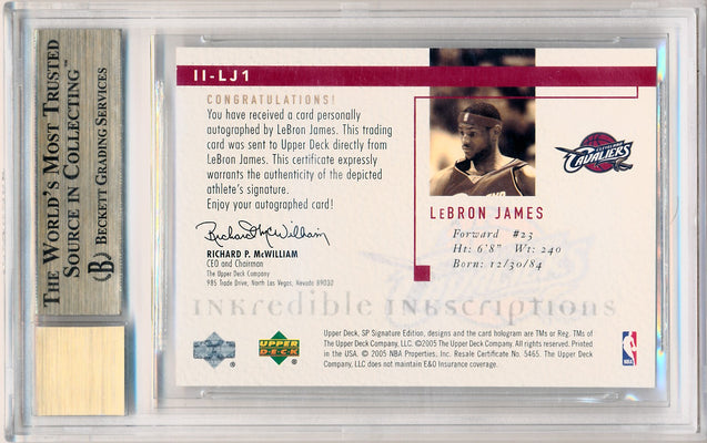 Upper Deck 2004-2005 SP Signature Edition  Inkredible Inkscriptions #LJ1 Lebron James 18/25 / BGS Grade 9.5 / Auto Grade 10