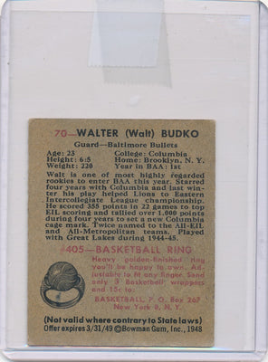 Baltimore Bullets  #70 Walter (Walt) Budko  / PSA Grade