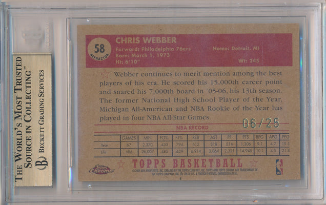 Topps 2005-2006 Topps 1952 Style Gold Refractors #58 Chris Webber 6/25 / BGS Grade 9.5