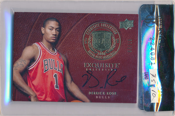 Upper Deck 2008-09 Exquisite Collection Year One Autographs #ONE-DR Derrick Rose 07/10 / BGS Grade 7.5 / Auto Grade 10