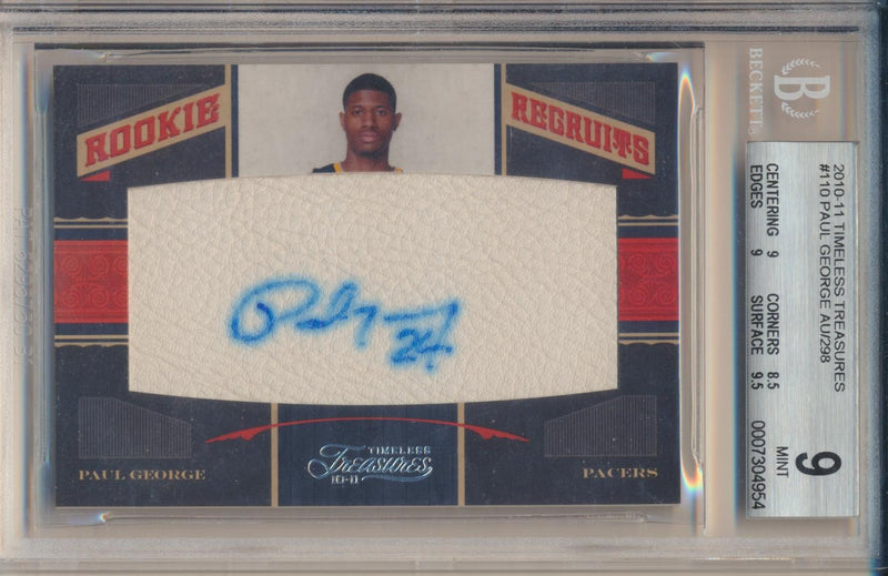 Panini 2010-2011 Timeless Treasures Rookie Recruits RPA #110 Paul George 42/299 / BGS Grade 9 / Auto Grade 10