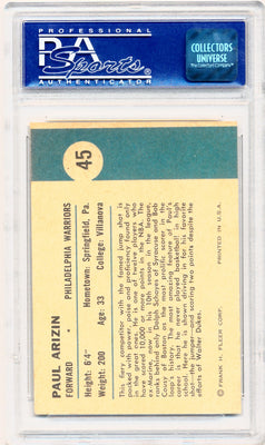 Fleer 1961 Philadelphia Warriors  #45 Paul Arizin  / PSA Grade 8