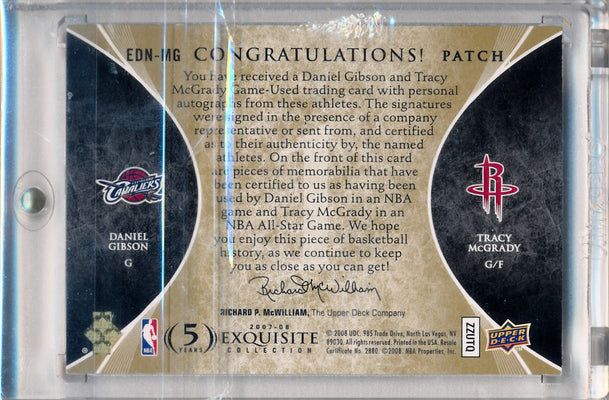 Upper Deck 2007-08 Exquisite Collection Exquisite Dual Number Pieces #EDN-MG Daniel Gibson/Tracy McGrady 1/1