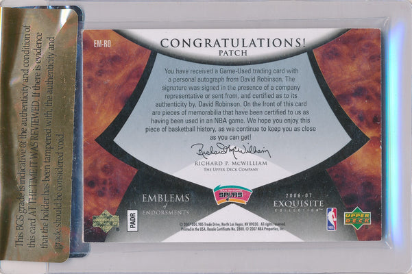 Upper Deck 2006-2007 Exquisite Collection Emblems Of Endorsement #EMRO David Robinson 10/15 / Auto Grade 10