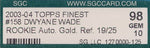 Topps 2003-2004 Finest Gold Refractor #158 Dwyane Wade 19/25 / Auto Grade 10