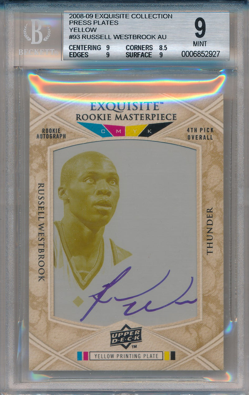 Upper Deck 2008-09 Exquisite Collection Press Plates Yellow #93 Russell Westbrook 1/1 / BGS Grade 9 / Auto Grade 10