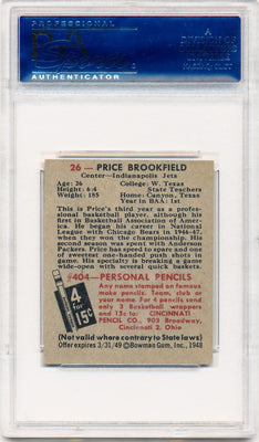 Topps Bowman 1948   #26 Price Brookfield  / PSA Grade 8 / Auto Grade None