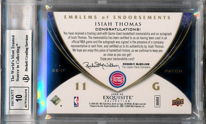 Upper Deck 2008-2009 Exquisite Collection Emblems Of Endorsement #EEIT Isiah Thomas 2/7 / BGS Grade 9 / Auto Grade 10