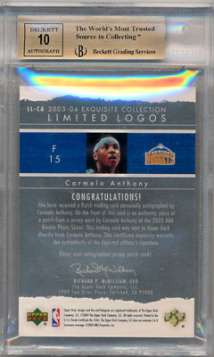 Upper Deck 2003-2004 Exquisite Collection Limited Logos #CA2 Carmelo Anthony 59/75 / BGS Grade 9.5 / Auto Grade 10