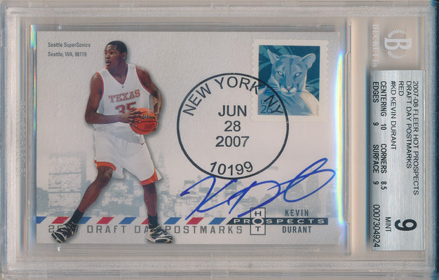 Fleer 2007-2008 Hot Prospects Draft Day Postmarks Red #PM-KD Kevin Durant 6/10 / BGS Grade 9 / Auto Grade 10