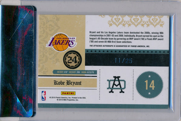 Panini 2010 National Treasures All Decade #14 Kobe Bryant 11/25 / Auto Grade 10