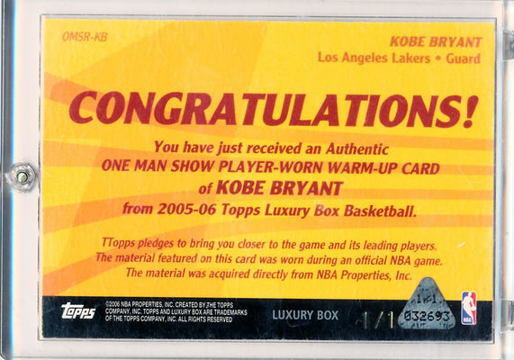 Topps 2006-2007 Luxury Box One Man Show #OMSR-KB Kobe Bryant 1/1