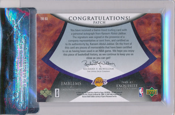 Upper Deck 2006-2007 Exquisite Collection Emblems Of Endorsement #EMKA Kareem Abdul-Jabbar 1/15 / Auto Grade 10