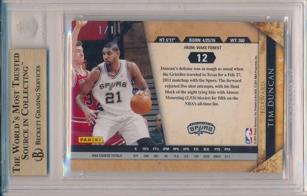 Panini 2010-2011 Gold Standard Black Gold   #12 Tim Duncan 1/1 / BGS Grade 9.5