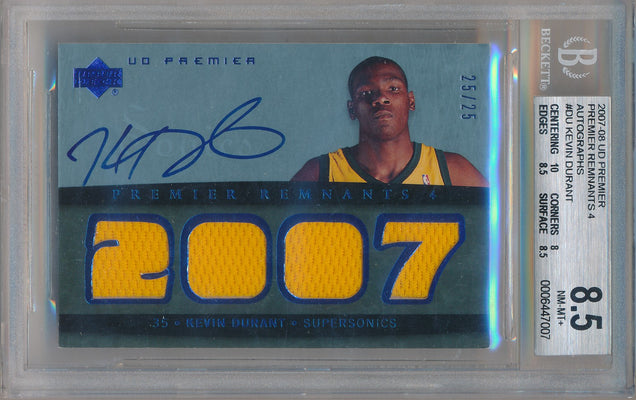 Upper Deck  2007-2008 UD Premier Premier Remnants #PR2-DU Kevin Durant 25/25 / BGS Grade 8.5 / Auto Grade 10