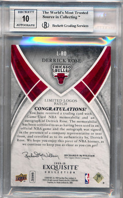 Upper Deck 2009-2010 Exquisite Collection Limited Logos #LRO Derrick Rose 3/16 / BGS Grade 9 / Auto Grade 10