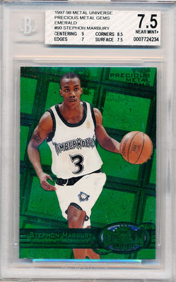 Skybox 1997-1998 Metal Universe Championship Precious Metal Gems Green #90 Stephon Marbury 5/100 / BGS Grade 7.5