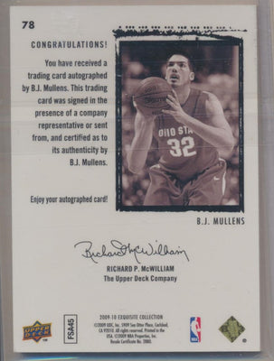 Upper Deck 2009-2010 Exquisite Collection Rookie Auto #78 B.J. Mullens 53/225