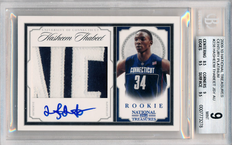 Panini 2009-2010 National Treasures Century Platinum #238 Hasheem Thabeet 1/5 / BGS Grade 9 / Auto Grade 10