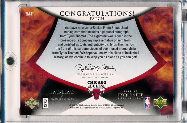 Upper Deck 2006-2007 Exquisite Collection Emblems Of Endorsement #EMTT Tyrus Thomas 9/15