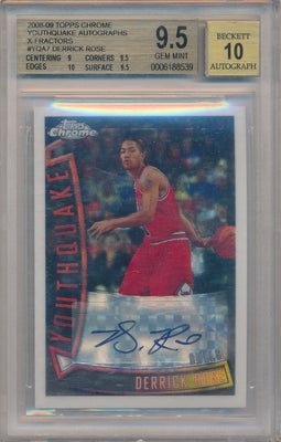 Topps 2008-09 Chrome Youthquake Autographs X-Fractors #YQA7 Derrick Rose 09/15 / BGS Grade 9.5 / Auto Grade 10