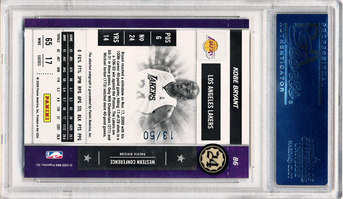 Panini 2009 Playoff Contenders Playoff Ticket-Autograph #86 Kobe Bryant 13/50 / PSA Grade 10