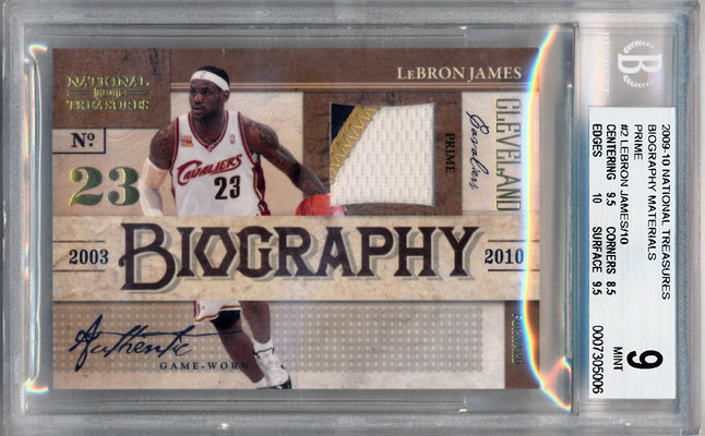 Panini 2009-2010 National Treasures Biography Materials Prime #2 Lebron James 2/10 / BGS Grade 9