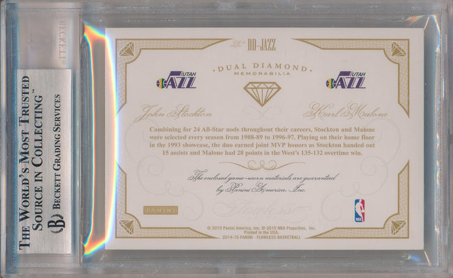 Panini 2014-2015 Flawless Emerald Dual Diamond Patches #DD-JAZZ John Stockton/ Karl Malone 4/5 / BGS Grade 9