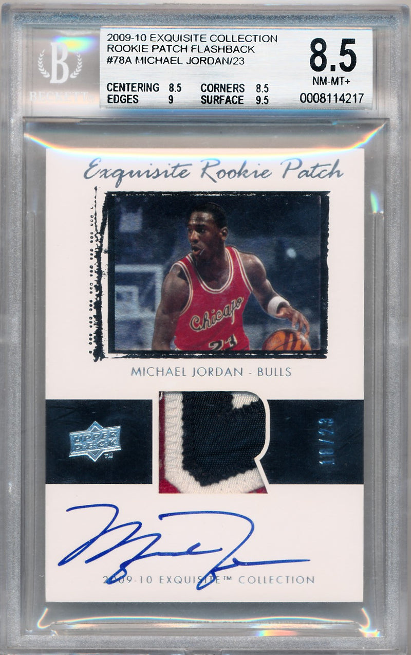 Upper Deck 2009-2010 Exquisite Collection Rookie Patch Flashback #78A Michael Jordan 18/23 / BGS Grade 8.5 / Auto Grade 10