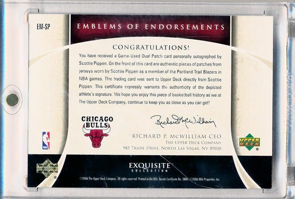 Upper Deck 2005-2006 Exquisite Collection Emblems Of Endorsement #EMSP Scottie Pippen 4/15