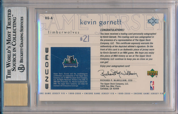 Upper Deck 2000-2001 Encore NBA WarmUps  #KG-A Kevin Garnett 8/21 / BGS Grade 9 / Auto Grade 10