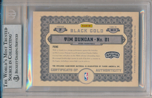 Panini 2011-2012 Gold Standard Black Gold Threads #BG-B Tim Duncan 5/5 / BGS Grade 9