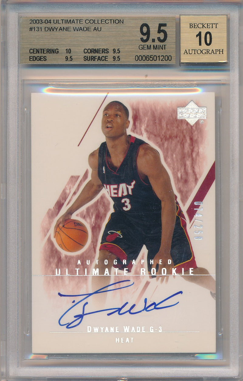 Upper Deck 2003-2004 Ultimate Collection Ultimate Rookie #131 Dwyane Wade 74/250 / BGS Grade 9.5 / Auto Grade 10