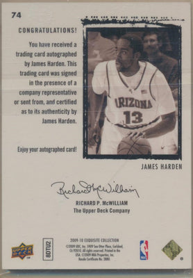 Upper Deck 2009-2010 Exquisite Collection Rookie Auto #74 James Harden 191/225