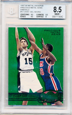 Skybox 1997-1998 Metal Universe Championship Precious Metal Gems Green #13 Vinny Del Negro 8/100 / BGS Grade 8.5