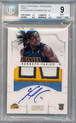 Panini 2012-2013 National Treasures  Gold #120 Kenneth Faried 1/5 / BGS Grade 9 / Auto Grade 10