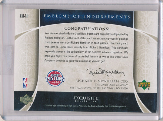 Upper Deck 2005-2006 Exquisite Collection Emblems Of Endorsement #EMRH Richard Hamilton 9/15