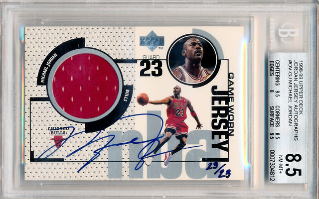 Upper Deck 1998-1999 Upper Deck Jordan Jersey Autographs #OV-GJ Michael Jordan 23/23 / BGS Grade 8.5 / Auto Grade 10