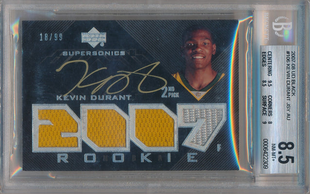 Upper Deck  2007-2008 UD Black Jersey Auto #106 Kevin Durant 18/99 / BGS Grade 8.5 / Auto Grade 10