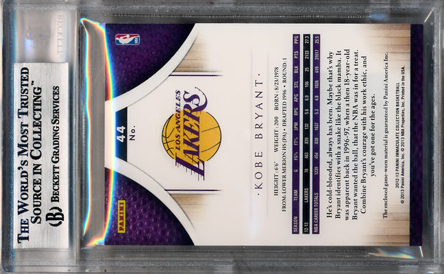 Panini 2012-2013 Immaculate Collection Numbers Parallel #44 Kobe Bryant 1/24 / BGS Grade 9