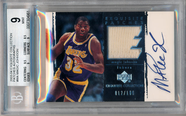 Upper Deck 2003-2004 Exquisite Collection Patches Autographs #AP-MA Magic Johnson 12/100 / BGS Grade 9 / Auto Grade 10